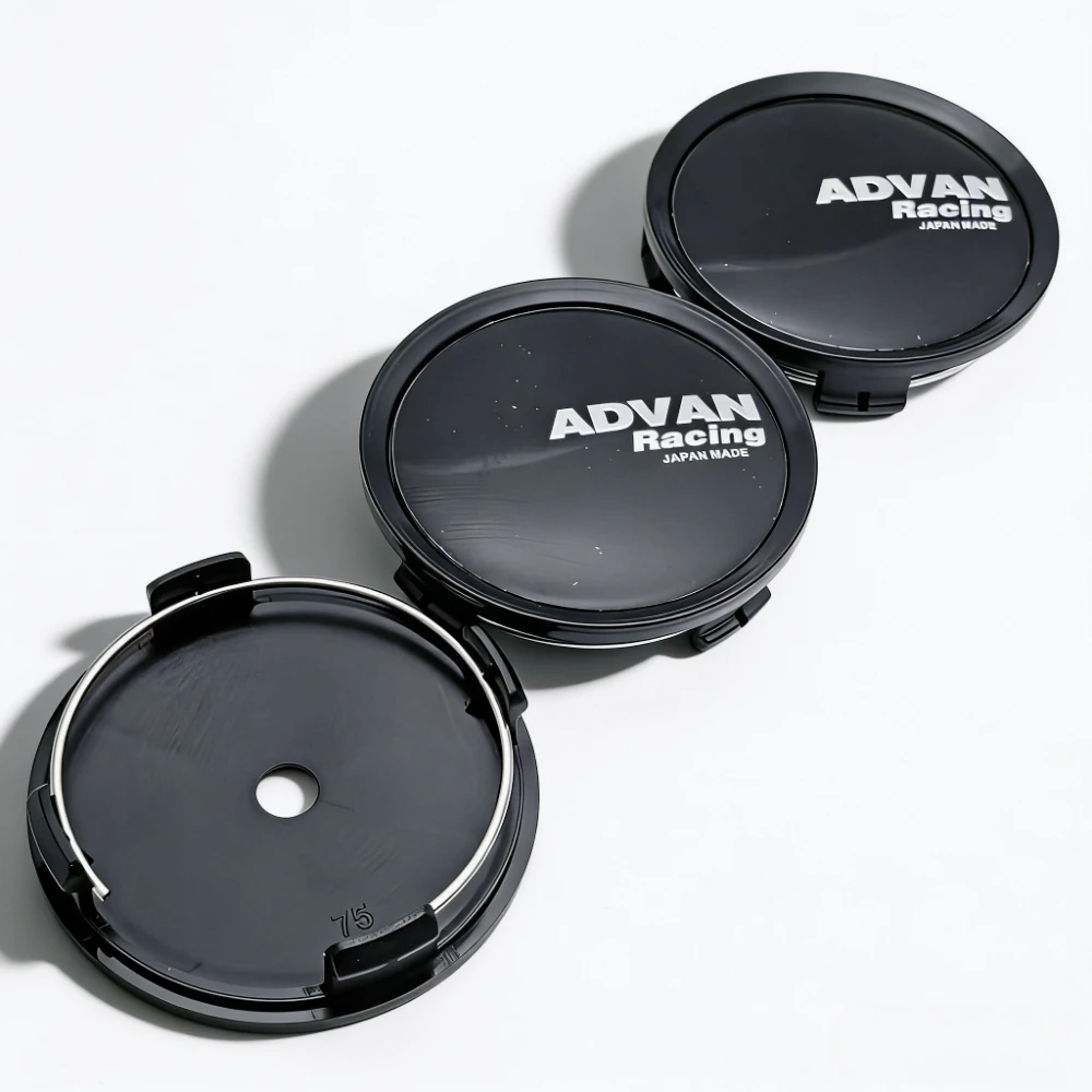 4 Uds. Tapas centrales de rueda de coche con emblema de logotipo de carreras ADVAN negro plateado, tapas de cubo de ruedas de 75MM y 70MM, tapas de llanta, cubierta antipolvo, accesorios para coche