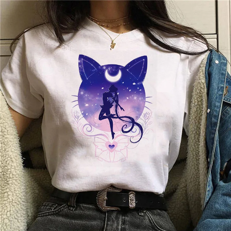 Japanese Anime 90s Y2k Tshirt Kawaii Sailor Moon T Shirt Women  Aesthetic T-shirt Cartoon Summer Tops Tees Grunge Clothes Female