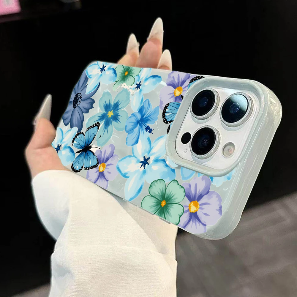Frühlings-Schmetterlings-Blumen-INS-Handyhülle für iPhone 17 16 15 14 13 12 11 Pro Max 14 Plus 17Air Falten-Wellen-Soft-Silikon-Cover – Detail 1