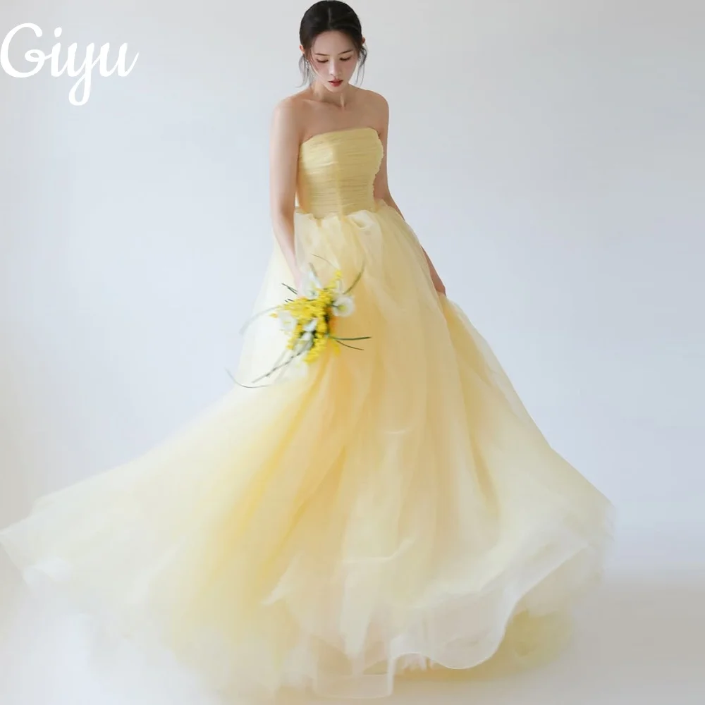 

Giyu Fairy Yellow A-line Wedding Party Dresses Strapless Shawl Pleat New Korea Photoshoot Party Dress 웨딩드레스 Customized 2025