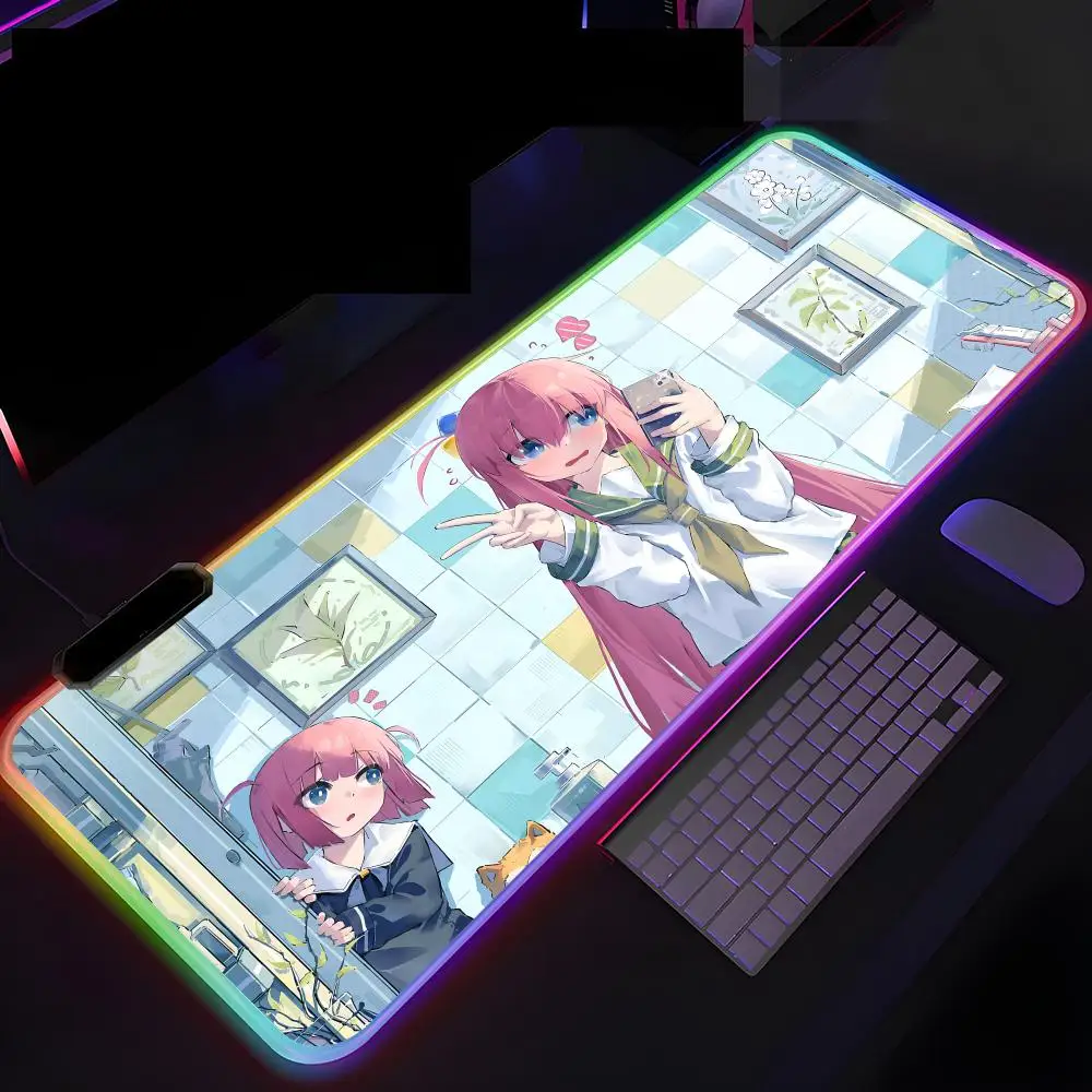 B-BOCCHI THE R-ROCKes Mouse Pad Luminous Desk Mouse Pad RGB Computer Laptop teclado mecânico gamer Anime Keyboard Mouse Mat Keyb