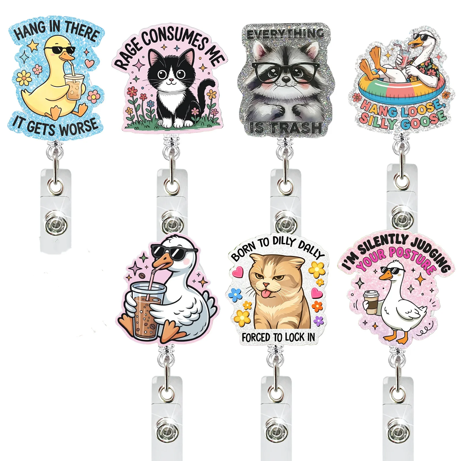 Funny Sarcastic Acrylic Badge Reel Retractable Alligator Clip Id Card Badge Holder With Metal Clip For Nurse Doctor Office