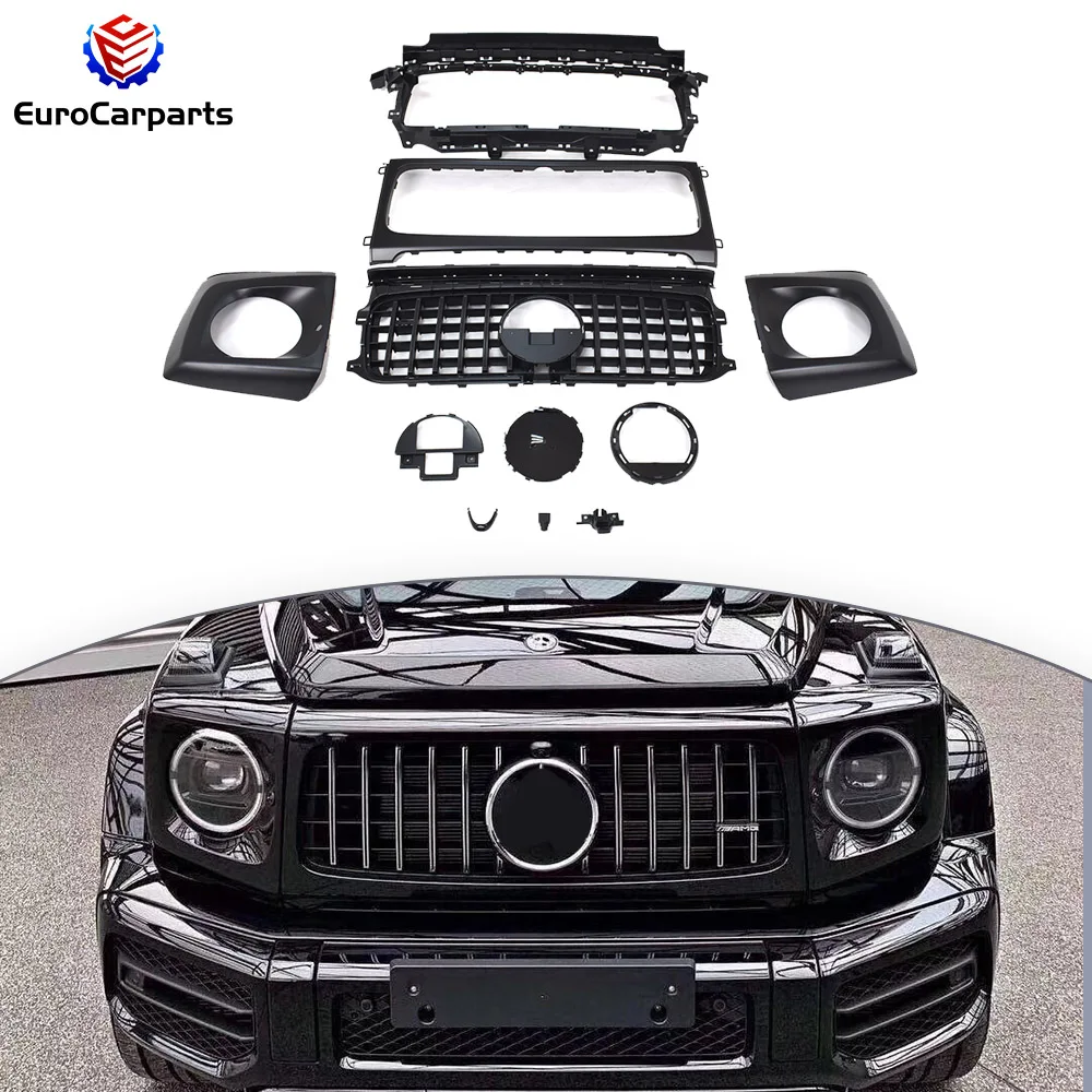 

Передняя решетка из АБС-пластика 2019y+G Class W464 W463A + крышки фар для G500 550 Обновление автомобильных решеток G63, передняя центральная решетка бампера