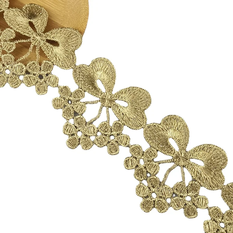 Gold Lace Trim Ribbon, Sewing Braided Lace Fabric, Wedding Craft, DIY Clothes Accessories, Decor, High Quality, 1 Yard