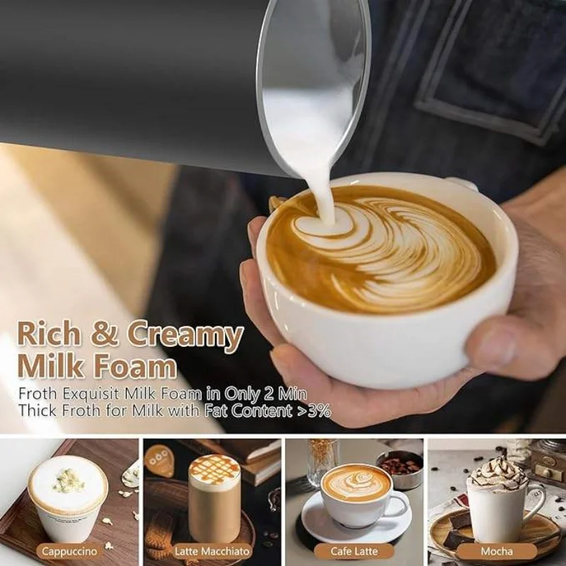 رغوة الحليب الكهربائية المزدوجة الساخنة والباردة 600 مللي رغوة الحليب الكهربائية 4 في 1 رغوة الحليب الكهربائية لكابتشينو اللاتيه