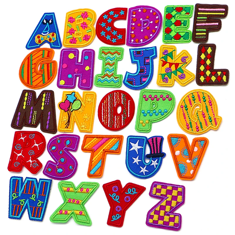 

Fashion English Letters A-Z Icon Embroidered Applique For Clothing DIY Alphabet Iron on Patches on the sticker