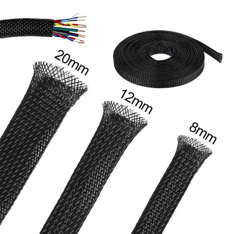 3m/9.85ft PET Expandable Braided Sleeving Flexible Wire Mesh Sleeve Black For TV Audio PC Cords Protect From Pets Chewing