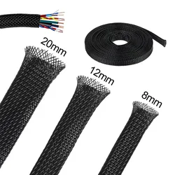 3m/9.85ft PET Expandable Braided Sleeving Flexible Wire Mesh Sleeve Black For TV Audio PC Cords Protect From Pets Chewing