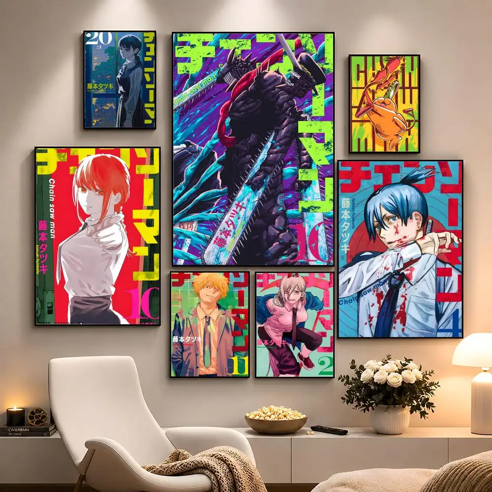 Anime Chainsaw Man Denji Pochita Makima Poster Peel And Stick Wall Art PP Waterproof HD Bedroom Living Room Home Decor Gift
