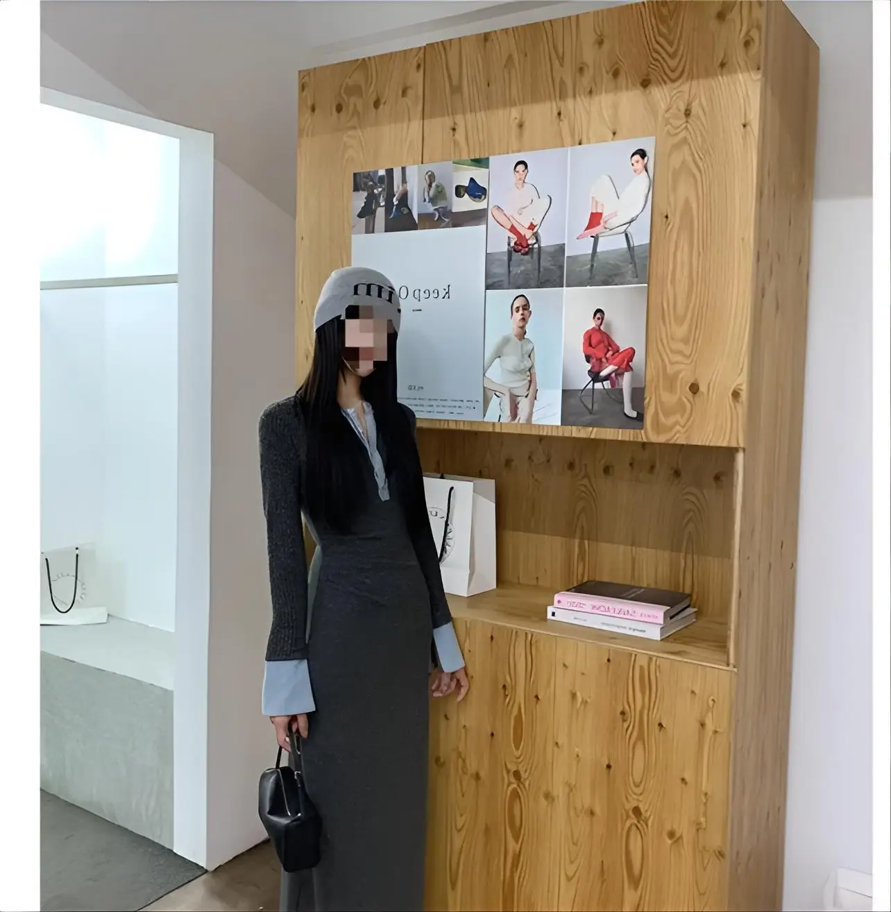 Women's Knee Length Pullover ribbed elasticity demonstration showing gentle stretch and recovery properties