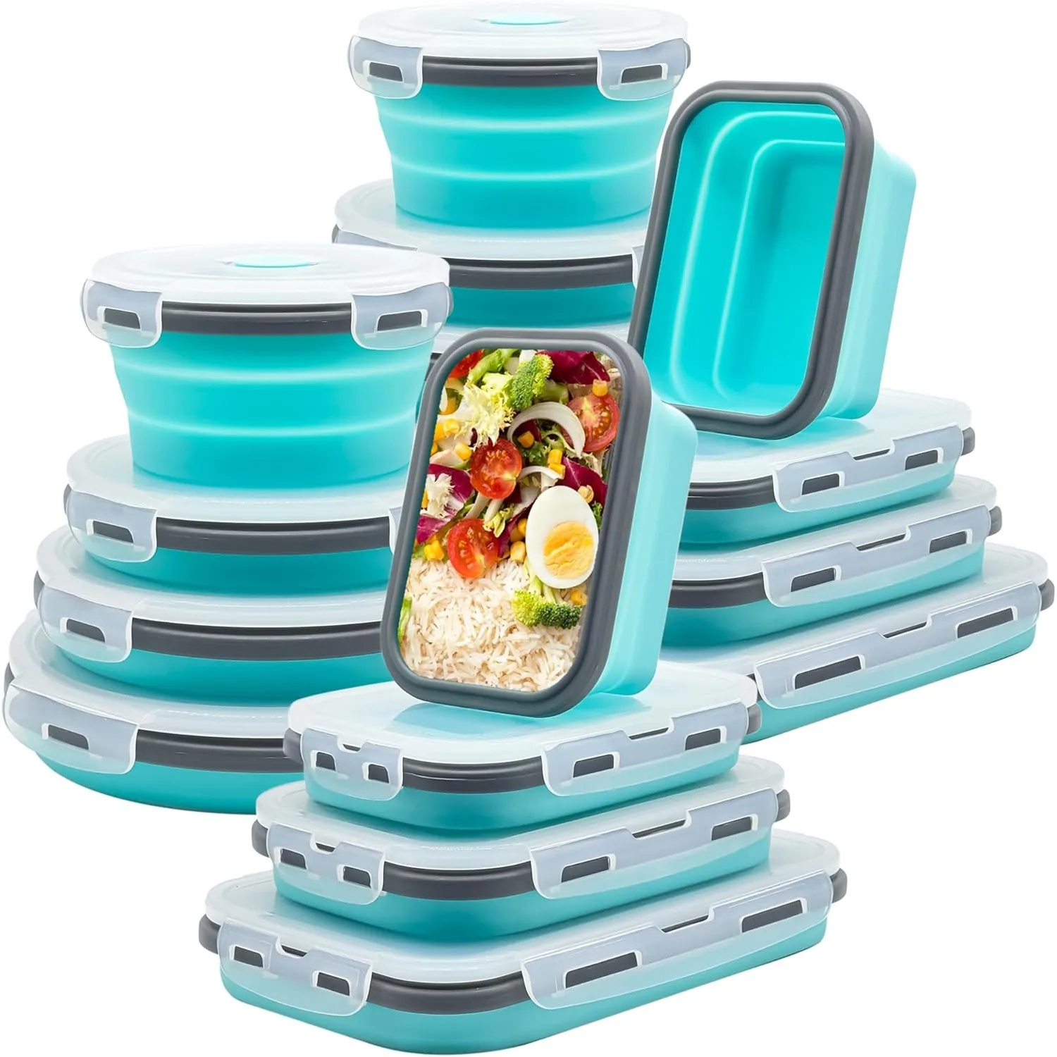Contenedores plegables de silicona para almacenamiento de alimentos con tapas, fiambrera plegable apta para congelador y lavavajillas para aperitivos de sobras de camper