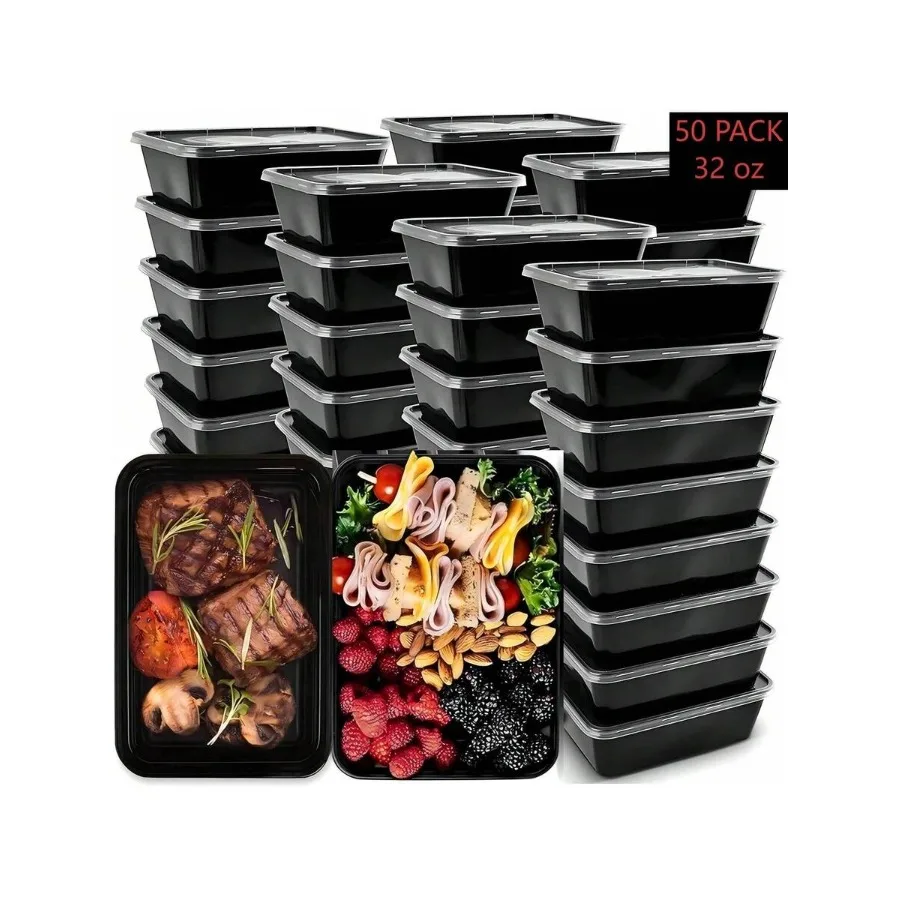 

100-Piece 50 Pack 32 Oz Meal Prep Containers Reusable With Easy Open Lids Sturdy And Leakproof Microwave Freezer Dishwasher Sui