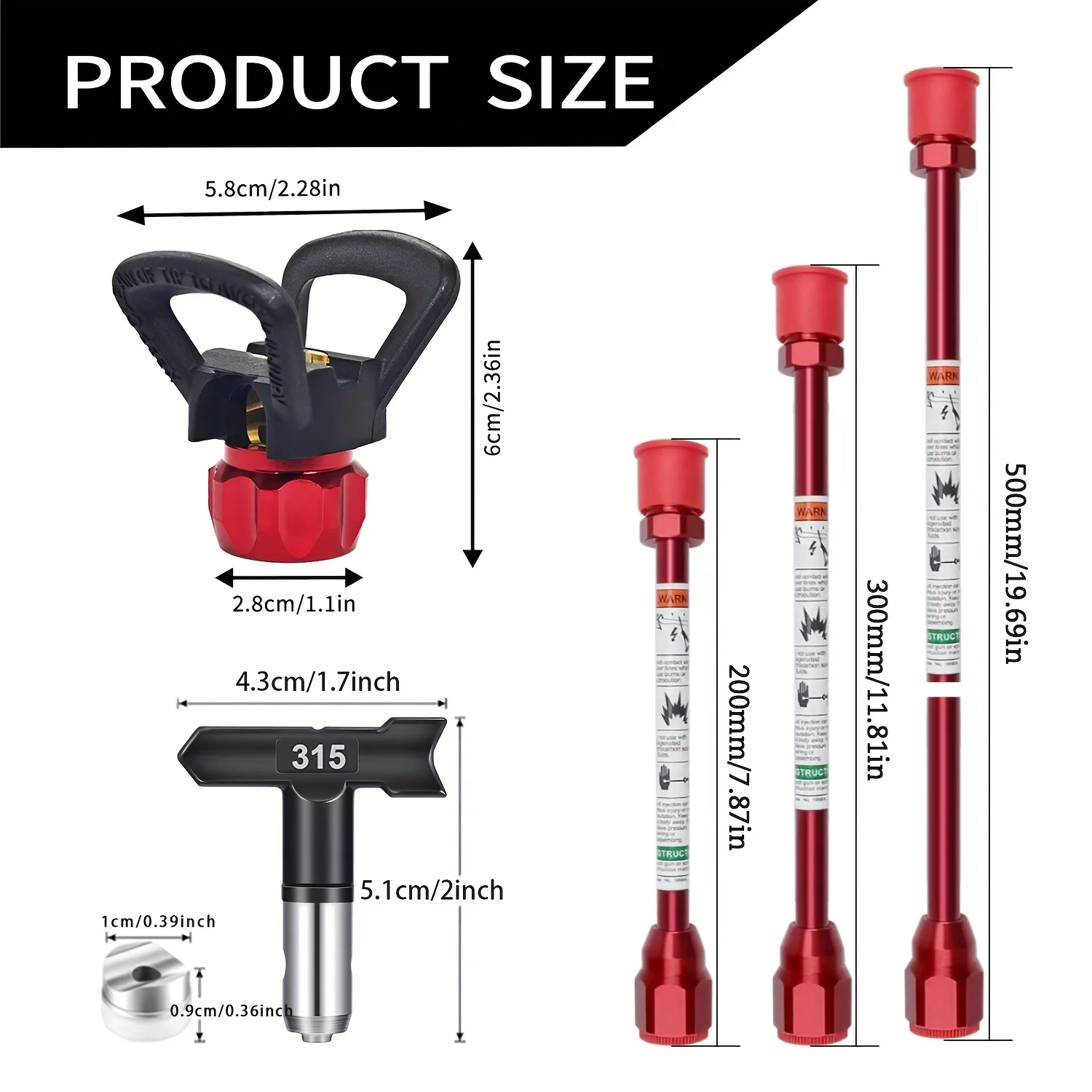 Airless Paint Sprayer Accessories set. Included 5 Pcs Airless Sprayer Tips(111,213,315,417,517),1 Pcs Nozzle Tip Guard and 3 Pcs