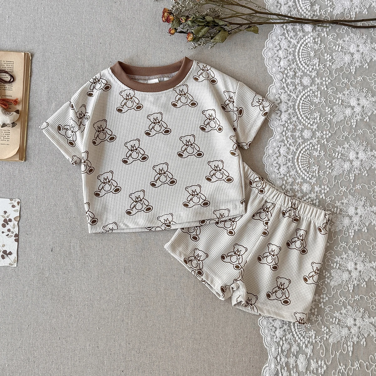 Summer New Baby Striped Short Sleeve Clothing Set Tops + Short 2 Pieces Suit Kids Cartoon Bear Pattern Clothes Items 0-3Y