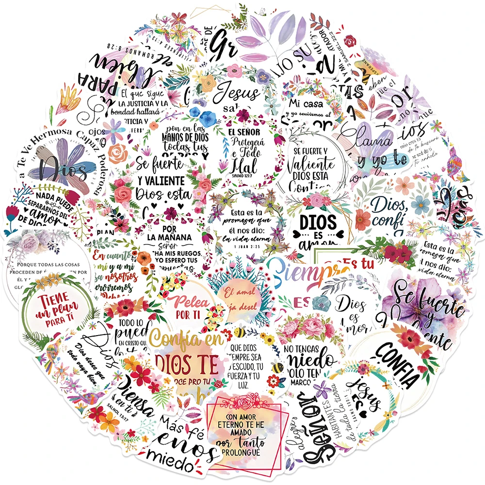 

10/30/50pcs Spain Motivational Phrase Flower Stickers Creative Cartoon Decals Decoration Luggage Scrapbook Phone Sticker Packing