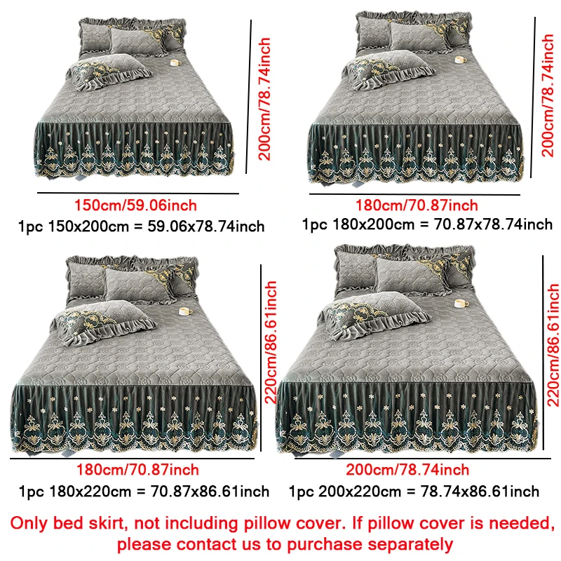 Luxury Cotton Clip Milk Velvet Quilted Bedspread Set - Luxury Lace Embroidered Bed Skirt for King/Queen Size Winter Warm Bedding