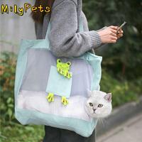 Cute Canvas Travel Pet Mesh Bag Breathable Foldable Cats Dogs Tote Bag Large Capacity Cartoon Puppy Shoulder Handbag Summer