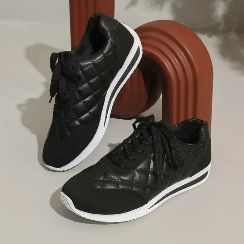 Zapatillas deportivas acolchadas con cordones para mujer, zapatos casuales para caminar con diseño de patchwork en dos tonos