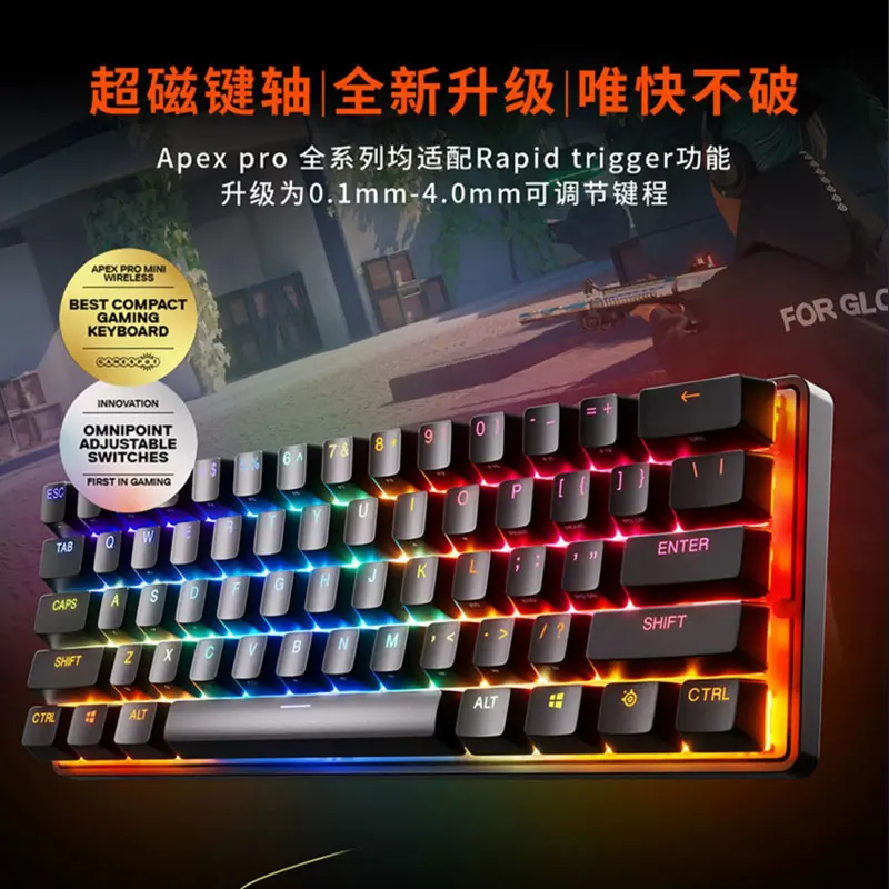 Imagem -02 - Steelseries-mini Teclado Mecânico sem Fio Retroiluminado Ajustável Rgb Apex Pro