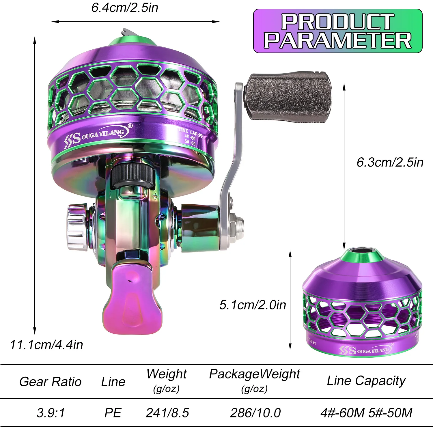 Sougayilang Spincast Fishing Reel 3.9:1 Gear Ratio Built in