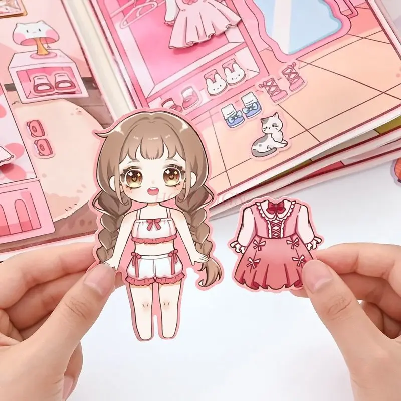 1book Quiet Book Girl's New Non Cutting 3D House Handmade DIY Material Bag No Cutting Change Stickers Book