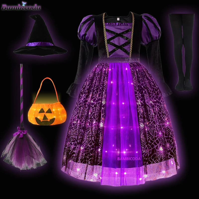 Halloween Girls Witch Dress Carnival Party Toddler Kids Costume Infant Vampirina LED Dress Up Children Vampire Pumpkin Clothing