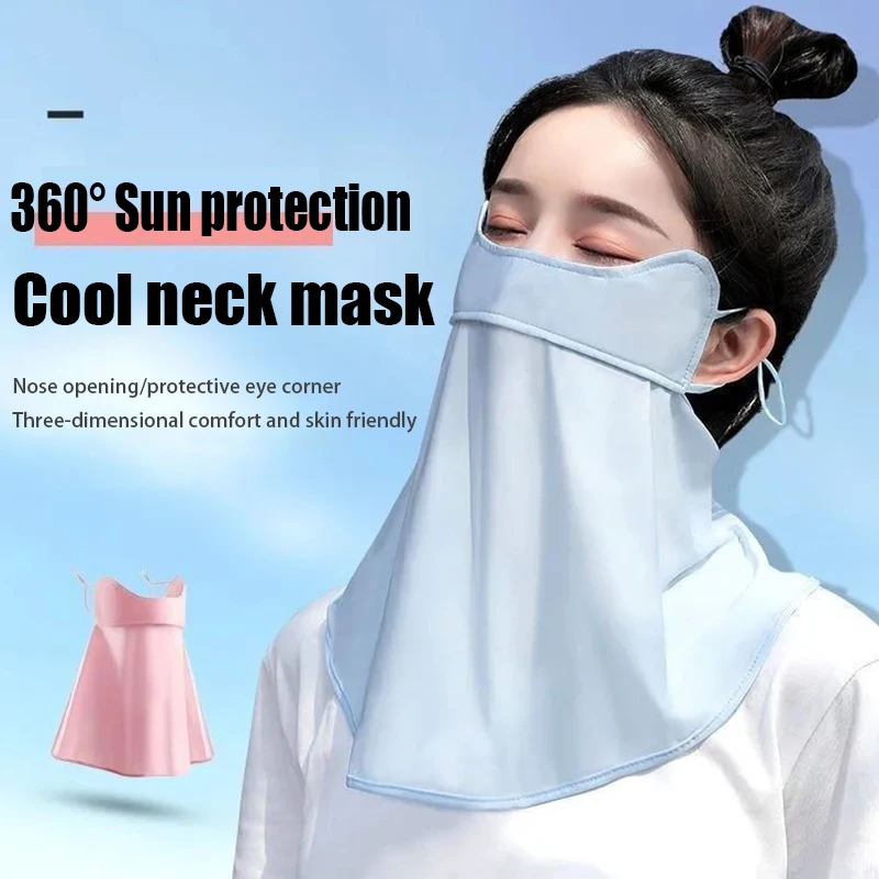 

Ice Silk Sunscreen Mask Summer UPF50+ Anti-UV Face Cover Neck Gaiter Scarf Outdoor Breathable Neck Protection Ear Hanging Mask