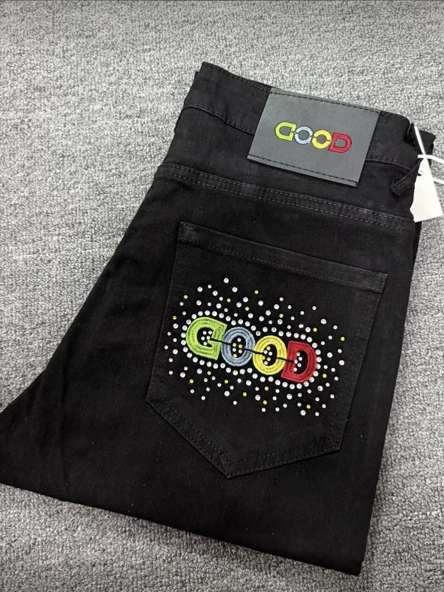 

Sli Embroidered Slim Fit Jeans Trendy Versatile Faionable Bootcut Casual Wear for Men Youth ular hine Waed