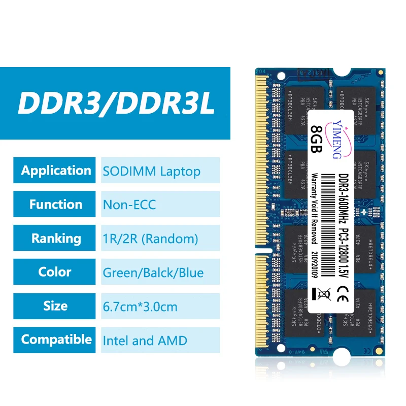 DDR3 DDR3L 4GB 8GB Laptop Memory Ram PC3 1.5V 1066 1333 1600Mhz PC3L 1.35V 8500 10600 12800 204Pin Non-ECC Sodimm Memories Ram