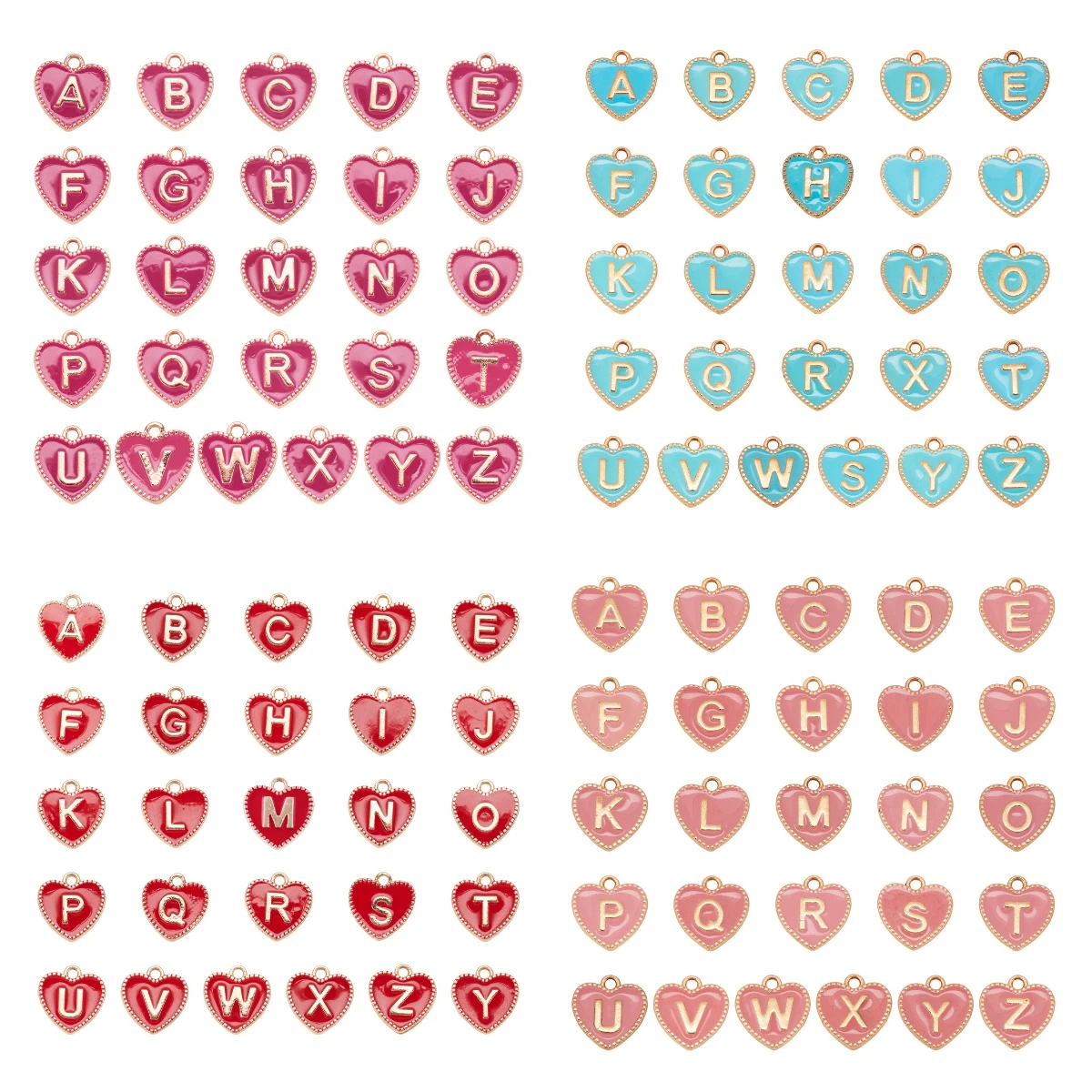 26Pcs/Set Heart Shape A-Z Alphabet Charm Alloy Enamel Letters Pendants for Bracelet Necklace Woman DIY Jewelry Making Supplies