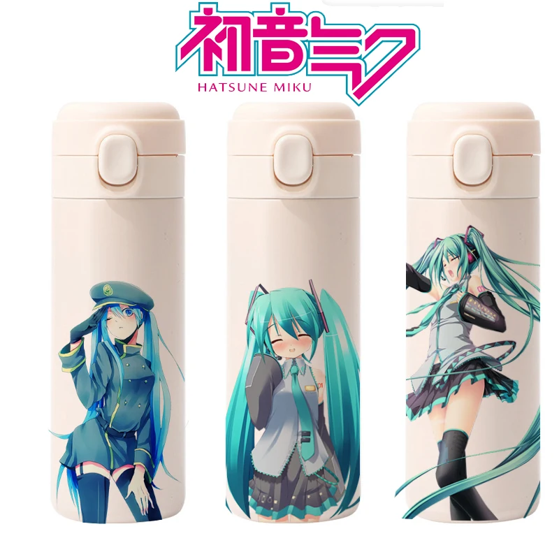 Hatsune Miku Cartoon-Thermobecher, großes Fassungsvermögen, Kawaii, leicht zu tragen, gut aussehender Wasserbecher aus Edelstahl, Geschenk für Studenten