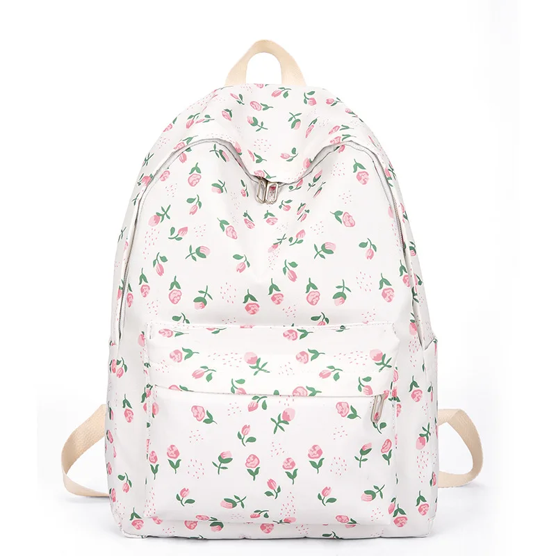 Casual Floral pano escola sacos para mulheres, mochila de nylon impermeável, grande capacidade, livros, papelaria organizador, estudantes