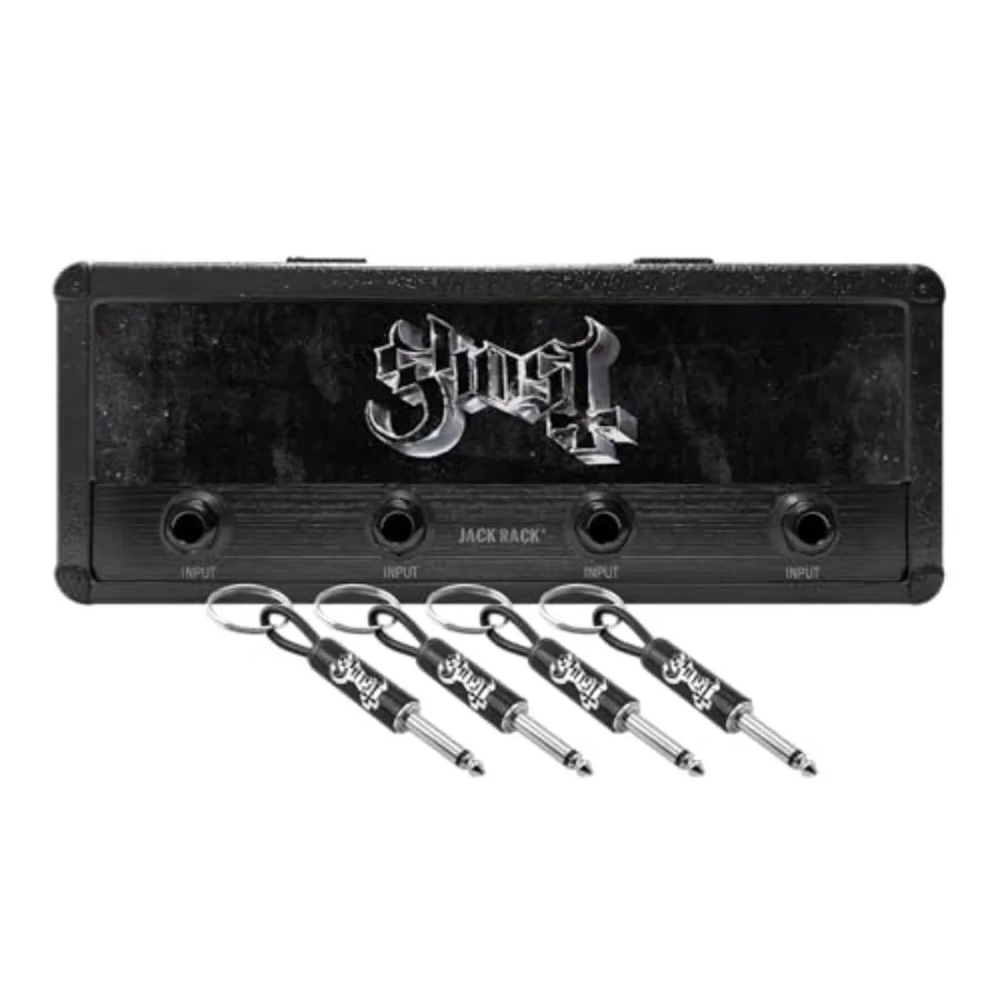 

Jack Rack Wall mounting Key Hanger. Includes 4 Guitar Plug Keychains and Wall mounting Hardware