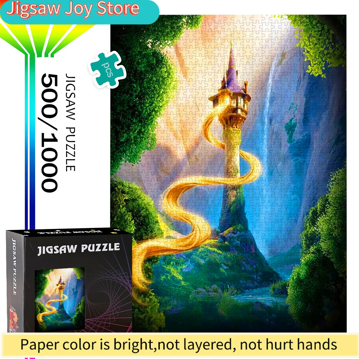 

500/Disney Paper Puzzle, DIY Jigsaw Puzzle, Adult Puzzle, Large Puzzle of Rapunzel Tower Waterfall Fairy Tale Landscape, Suit