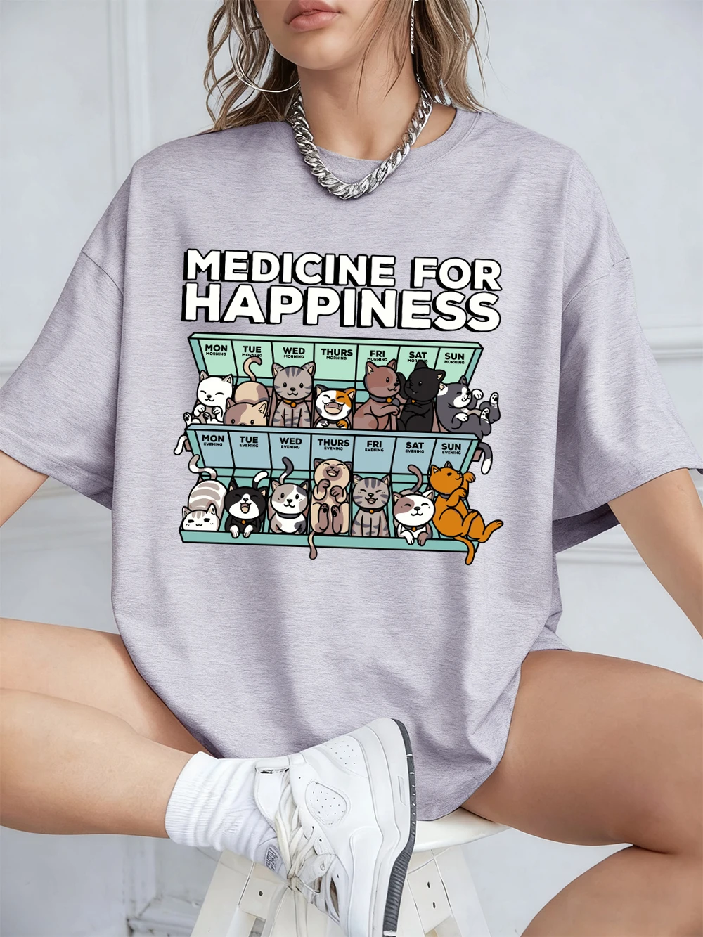 Every Day Kitten Cat Printing T-Shirts Womens Cotton Summer Short Sleeve Tops Comfortable Loose O-Neck T Shirt Casual Clothes