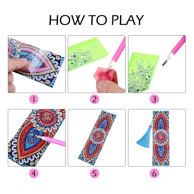 4Pcs 5D Diamond Bookmark DIY Painting Bookmark Leather Tassel Bookmark For DIY Making Arts Crafts Child Adults