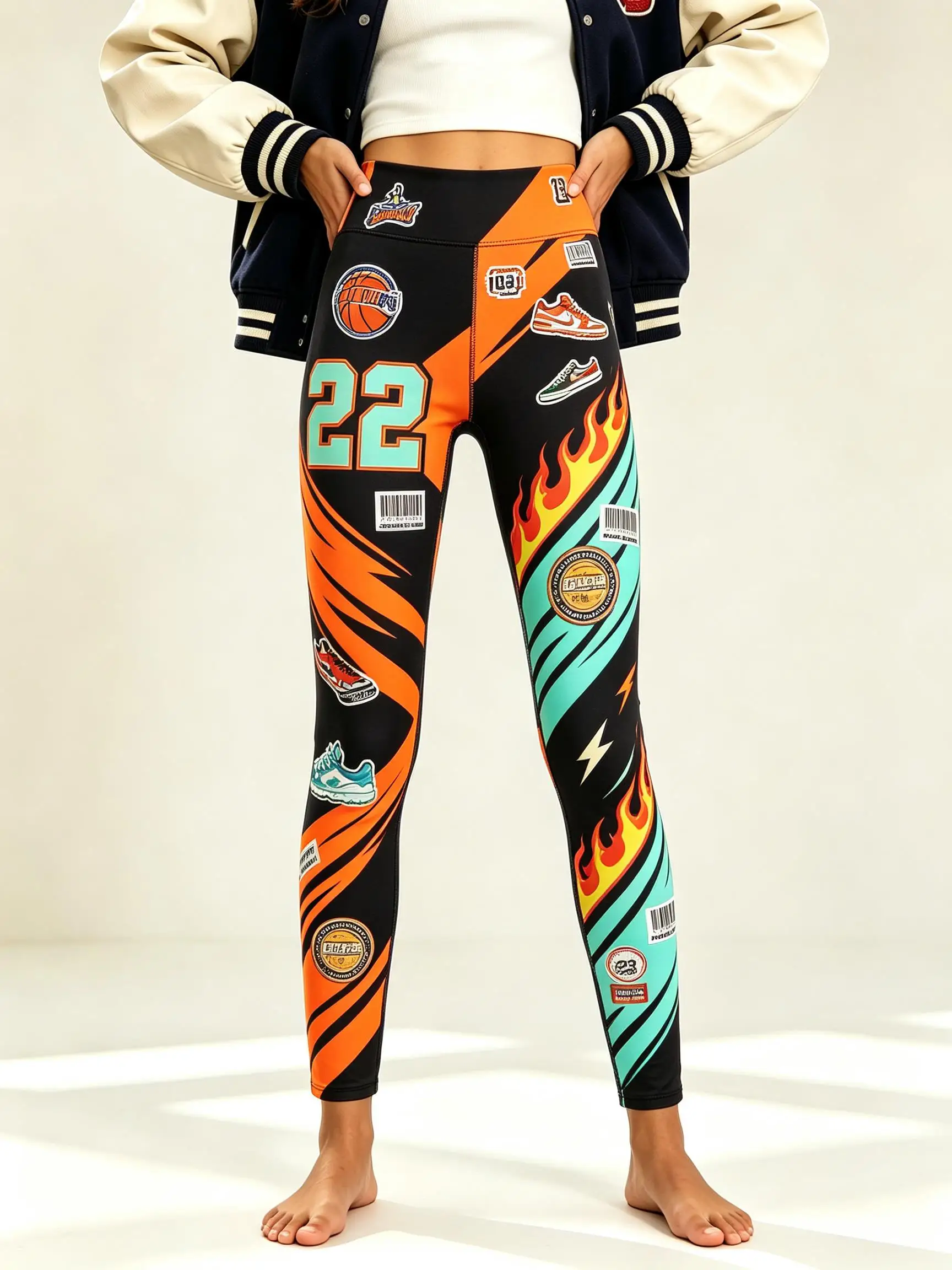 Women Fleece-Lined Mid-Rise Leggings Cute Cartoon Bow Heart Star Plaid Patch Print Slim Warm Pants