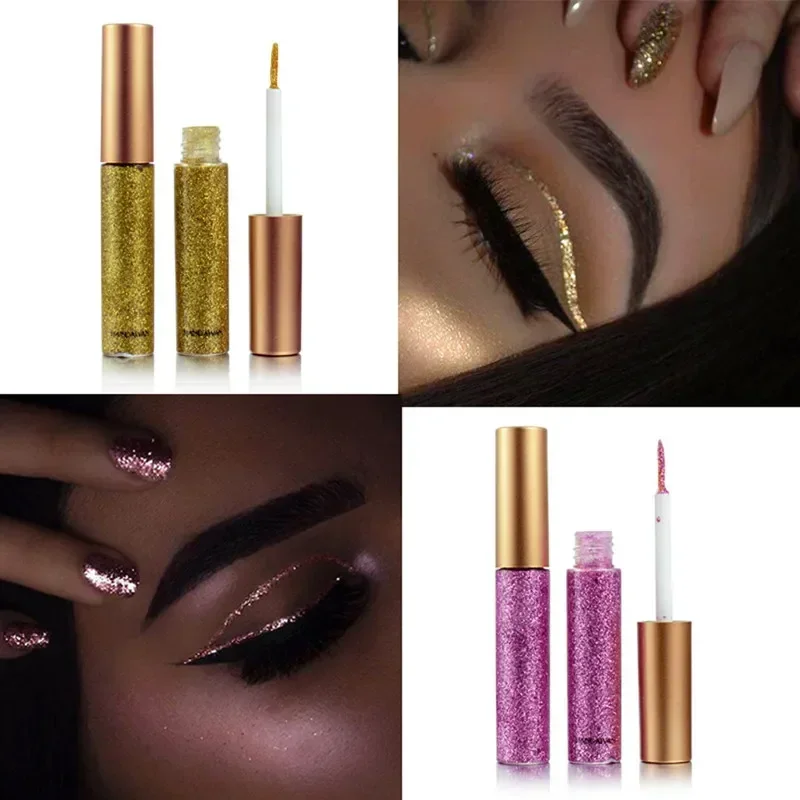 Heallor 10 colori ombretto Glitter oro bianco per facile da indossare penna Eyeliner con paillettes liquide impermeabili Beauty Eye Liner Makeup to