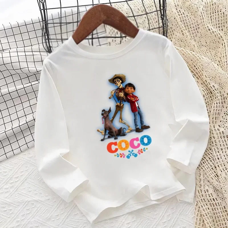 بيكسارز فيلم كوكو طباعة الكرتون الاطفال تي شيرت طويل الأكمام الخريف طفل الفتيان الفتيات ملابس مضحك عادية الأطفال س الرقبة تي شيرت #1