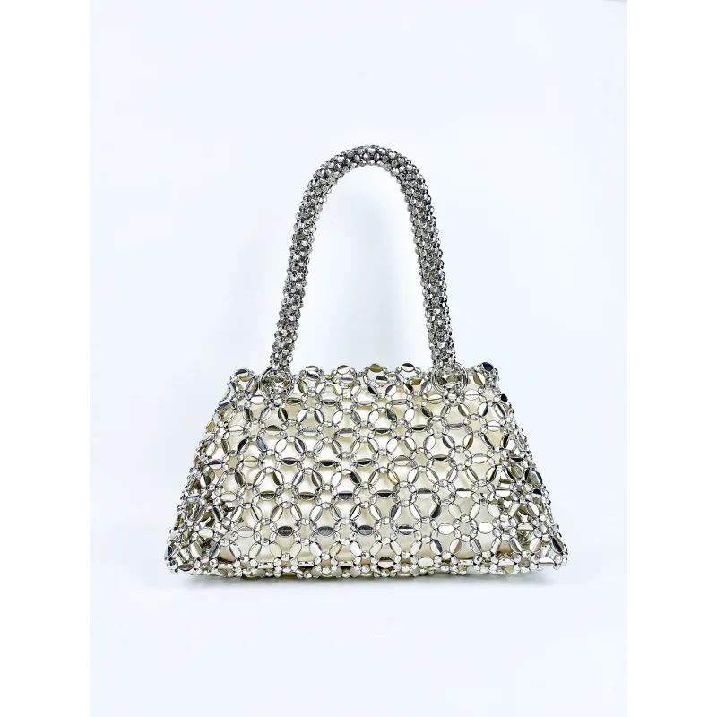 Korean Style Personalized Woven Hollowed Good-looking Ceiling Versatile Handbag Shiny Handmade Pearl Tote Underarm Bag