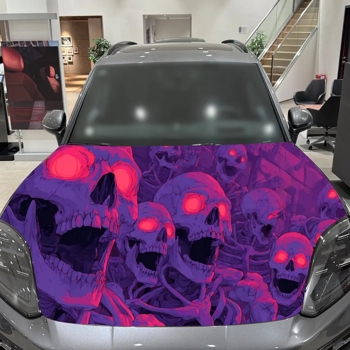 Eerie Purple and Red Skeleton Car Cover Sticker, Auto Hood Decal, Car Exterior Scratch Resistant Decal, Trendy Gift for Car Love view 5