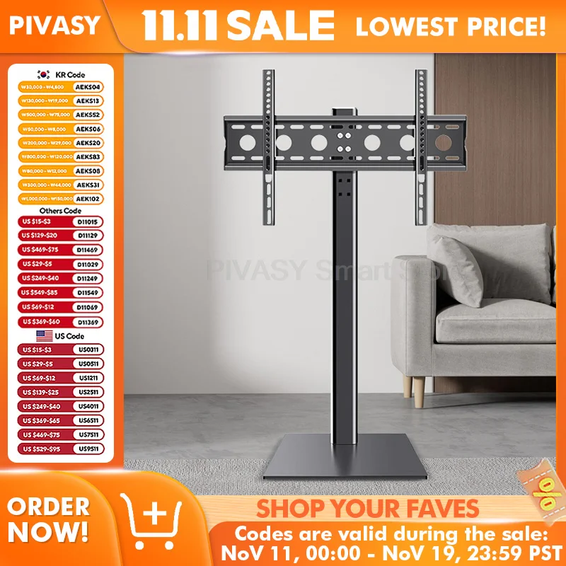 حامل تلفزيون مخفي على الأرض حامل عمودي عالمي لجميع العلامات التجارية 32/42/55/60/65 بوصة رف تلفزيون بتصميم غير مرئي بدون حفر للمنزل