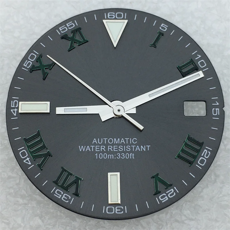 BLIGER 29mm esfera negra verde luminoso azul índice romano con manecillas plateadas adecuado para accesorios de reloj de movimiento NH35 NH36