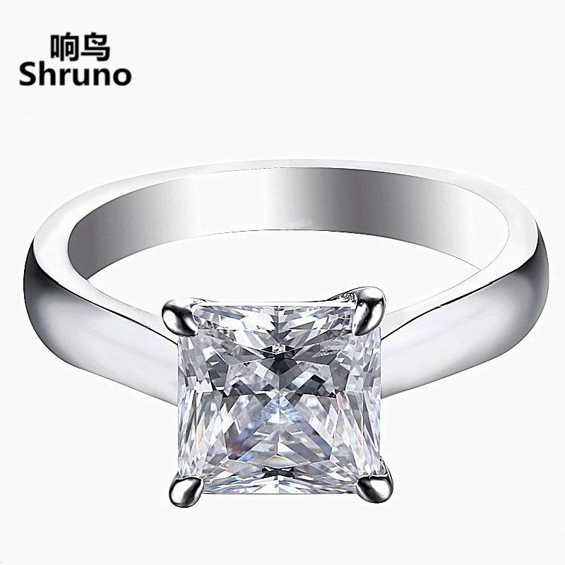 

Shruno Sterling Silver 925 2.0ct Princess Cut 7mm Moissanite Diamond Engagement Ring Simple Minimalist Stackable Ring
