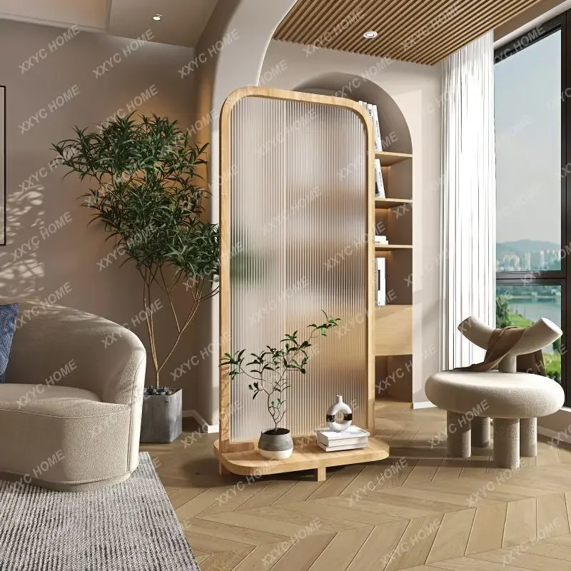 Modern simple solid wood water-grain glass screen partition living room