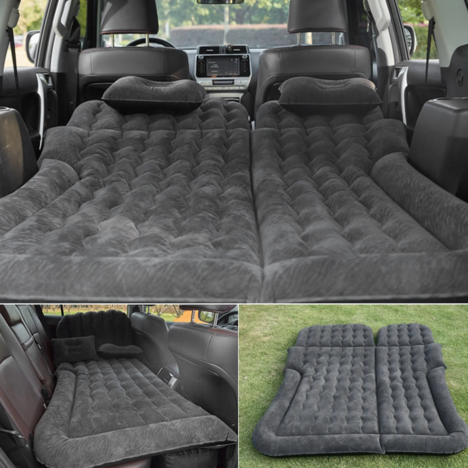 Multifunction 2‑In‑1 Soft Sleeping Rest Cushion Car Mattress Travel Mattress PVC Flocking SUV Inflatable Mat for Car