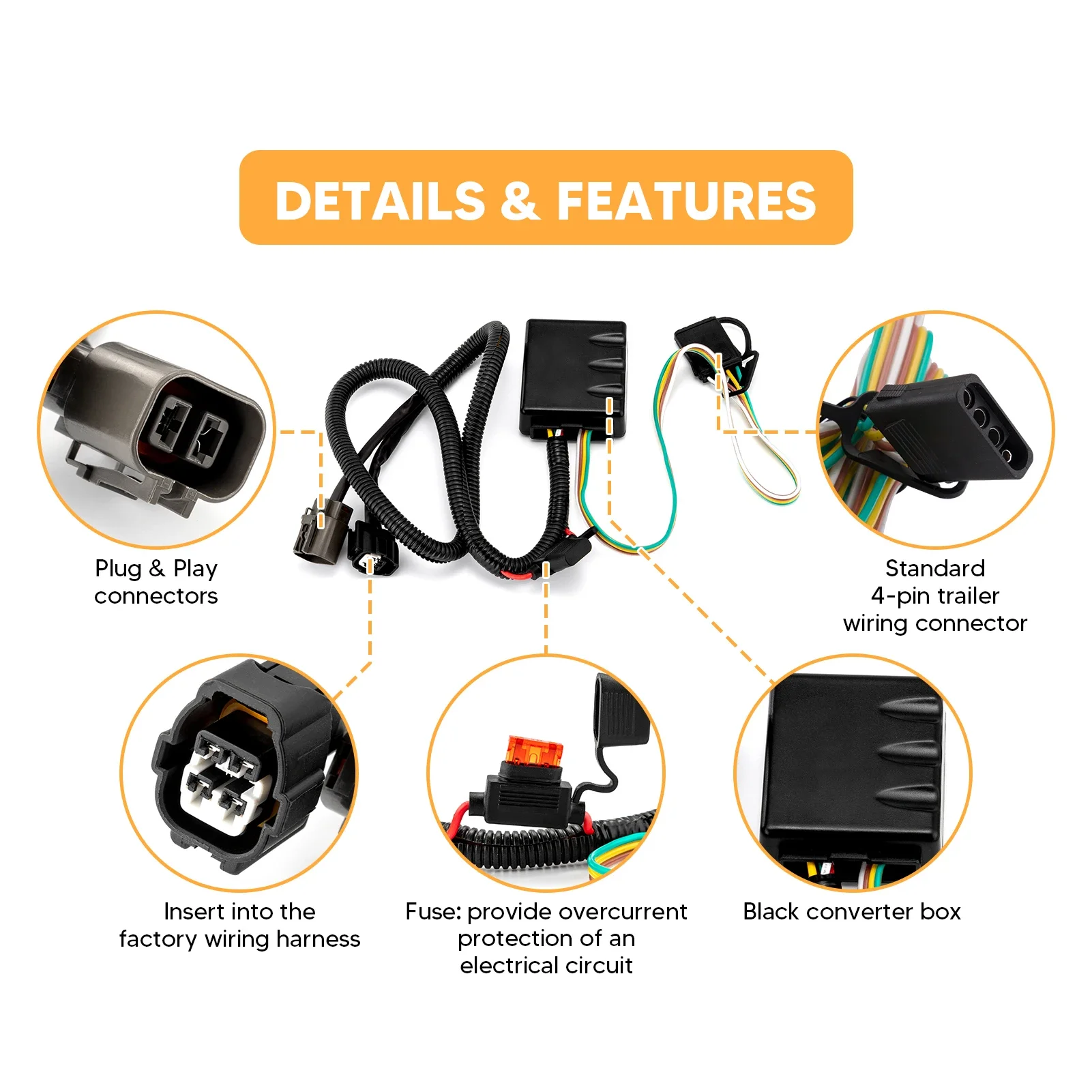 Car 4-way Flat Trailer Wiring Harness Fit Hyundai and  KIA Vehicles with Factory Tow Package Custom 4-flat Wiring Connector