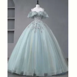 2024 New Arrival Elegant Light Green Princess Prom Dress Shiny Flowers A-Line Sweetheart Floor Length Tulle Evening Party Gowns