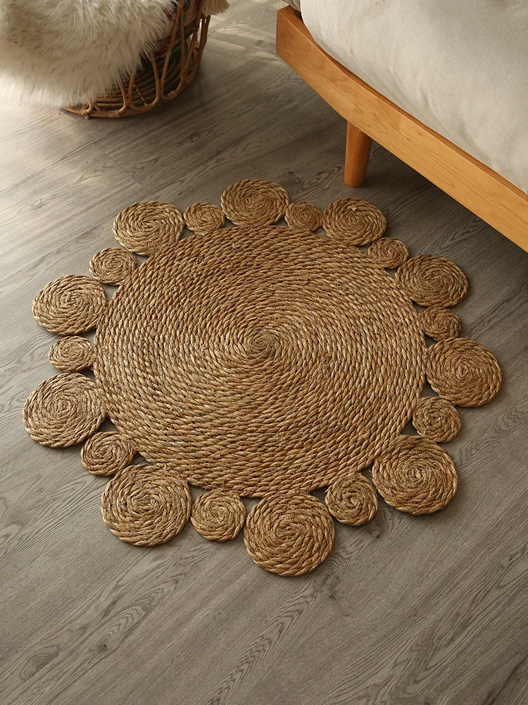

l ковер из ротанга ручной работы, круглый коврик для гостиной, спальни, украшение в стиле дзен, без клея, напольный коврик, реквизит для фотосессии в семье, коврик для задницы