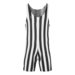 Men Sexy Sports Fitness Striped Shapewear Rompers Gymnastics Jumpsuit Erotic Top